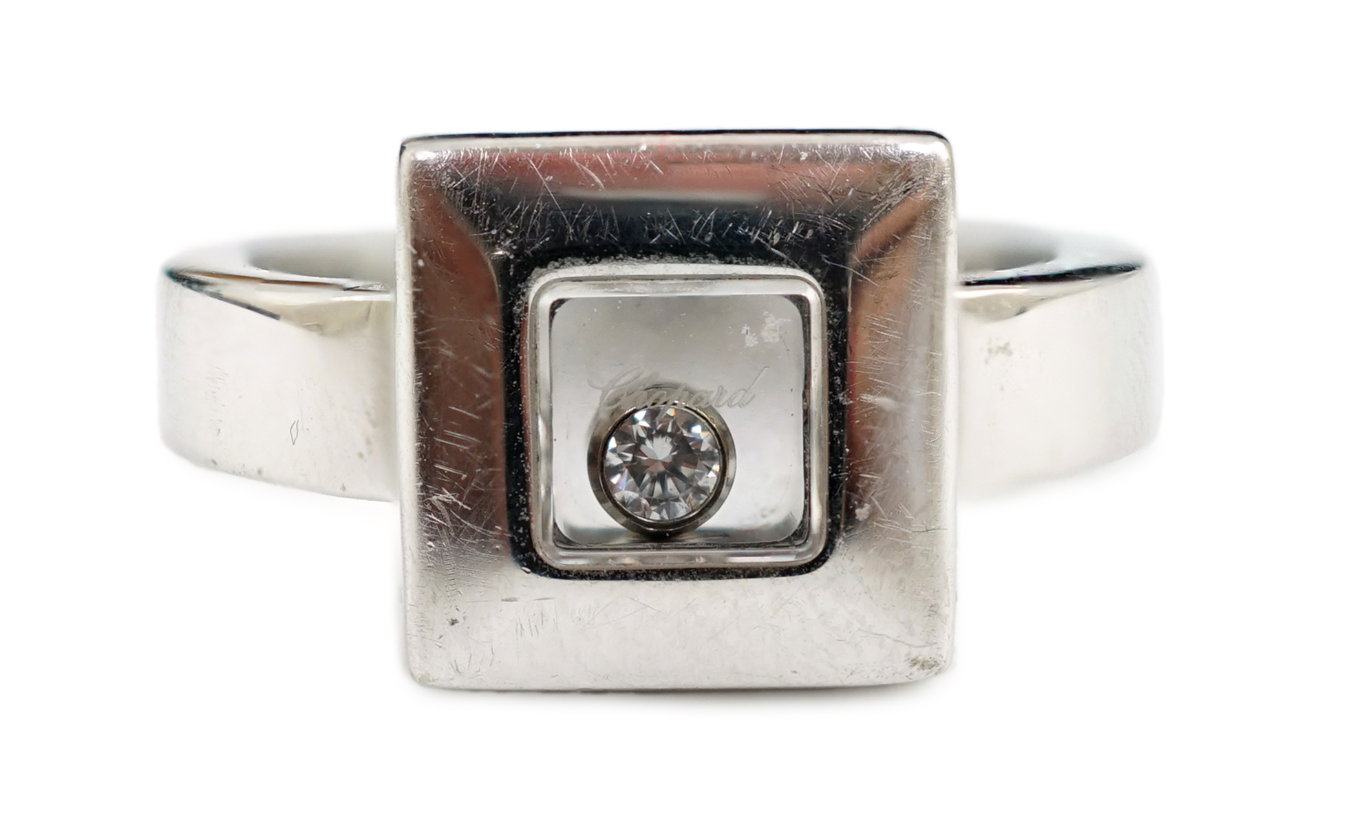 A modern Chopard 18ct white gold 'Happy Floating' diamond ring